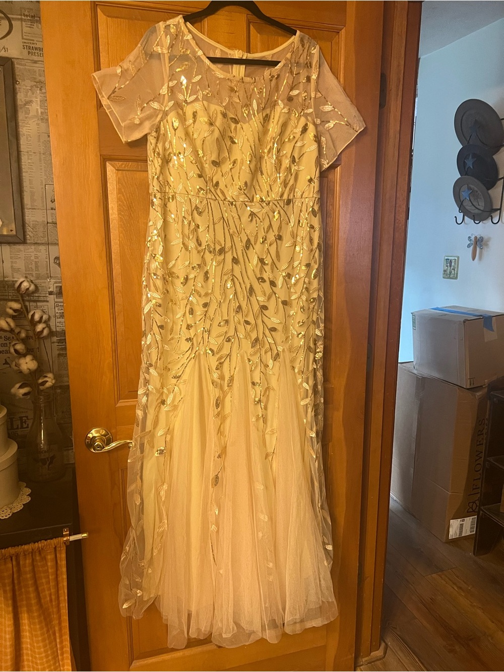 Ever Pretty Cream and Gold Embellished Maxi Dress